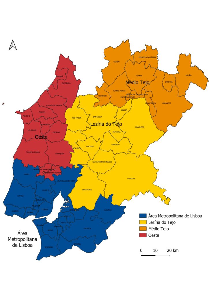 Mapa de resultados por região NUTS III.